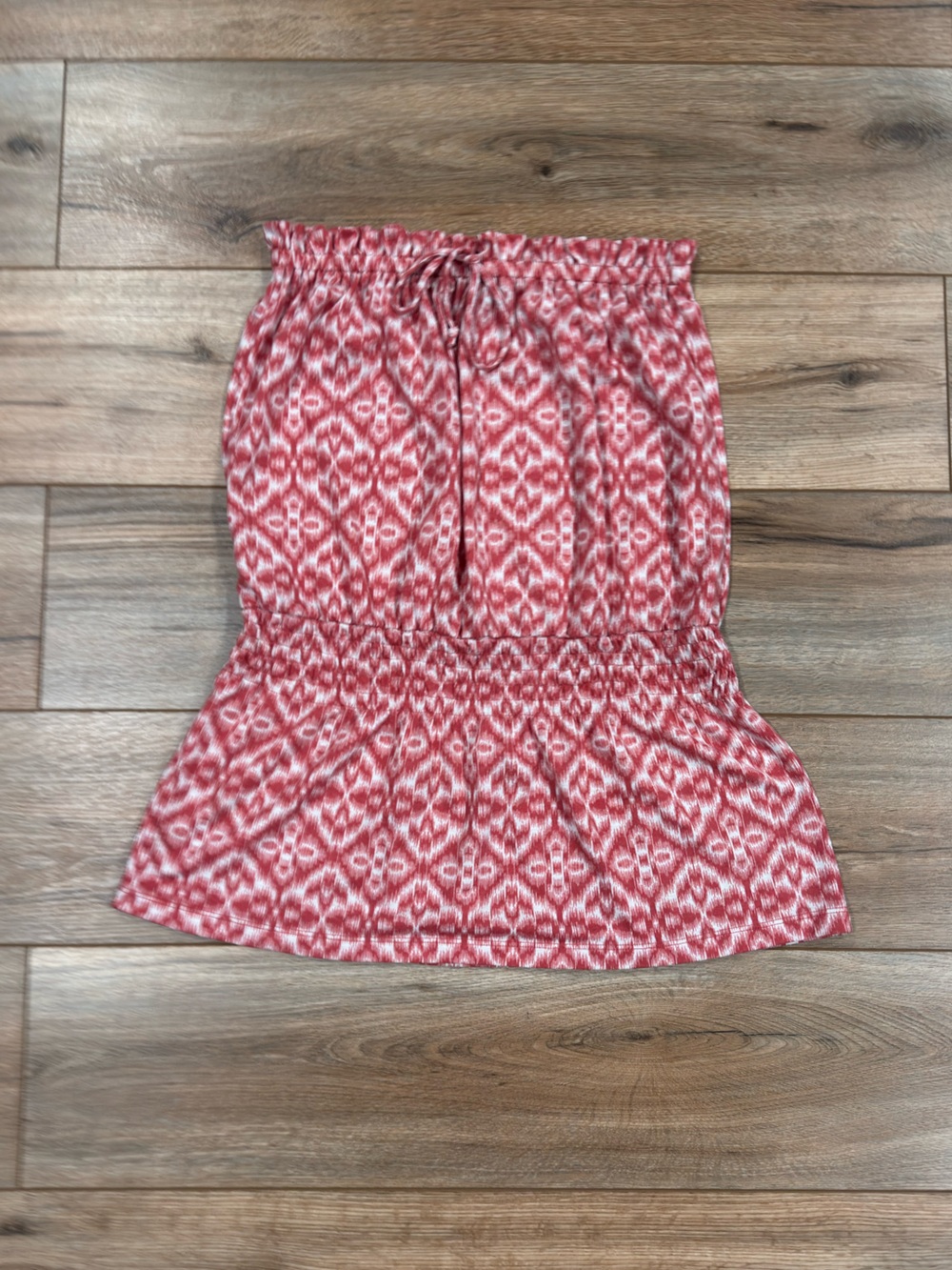 WET SEAL Vintage Y2k Red & White Geometric Boho Strapless Mini Dress | Size M